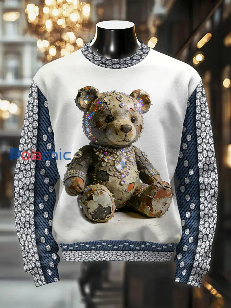 Sweat décontracté rétro imprimé ours luxueux pour hommes comme image / S