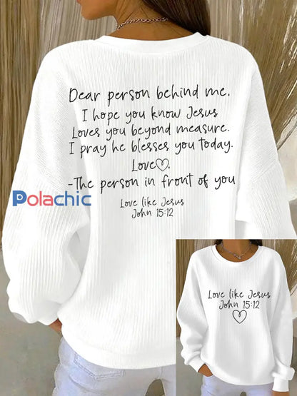 Sweat Femme Côtelé Love Like Jesus à Col Rond Blanc / S