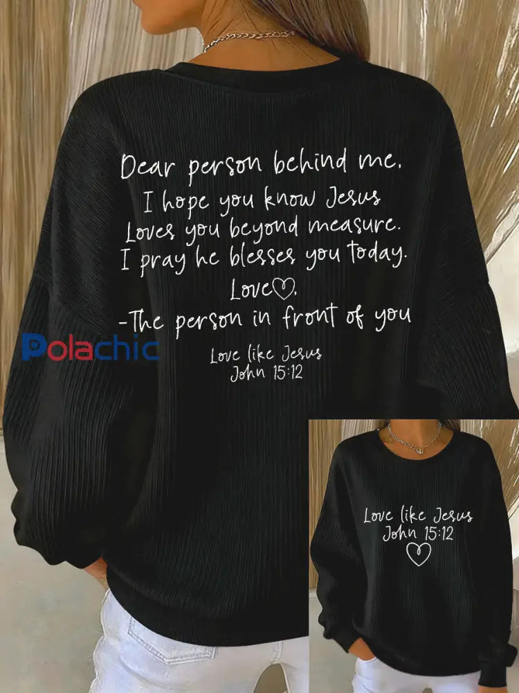 Sweat Femme Côtelé Love Like Jesus à Col Rond Noir / S