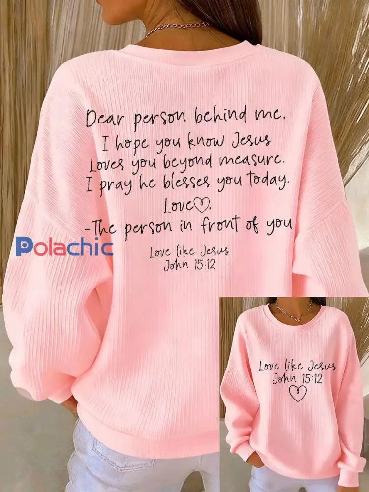 Sweat Femme Côtelé Love Like Jesus à Col Rond Rose / S