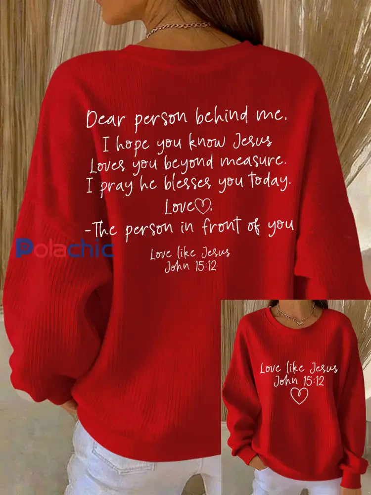 Sweat Femme Côtelé Love Like Jesus à Col Rond Rouge / S