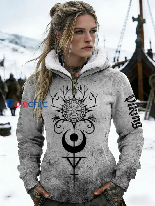 Sweat Femme Mystic-Gris Viking Compass & Symbol Doublé Sherpa Multicolore / S