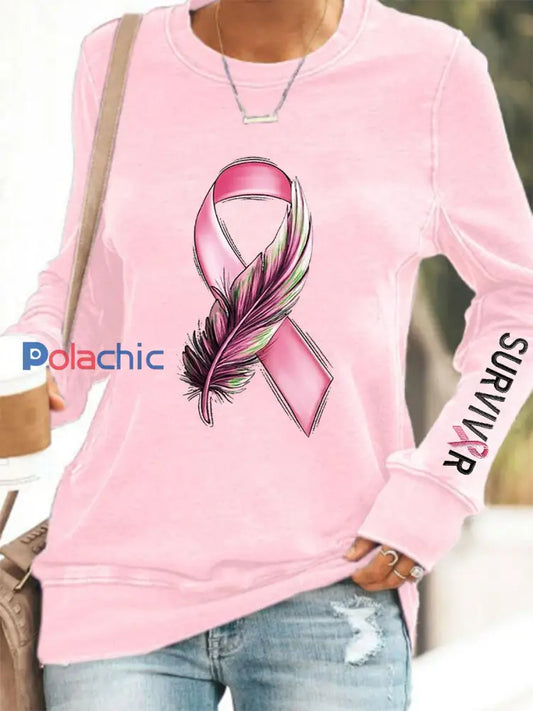 Sweat Femme Ruban Rose Sensibilisation Au Cancer Du Sein Rose Clair / S
