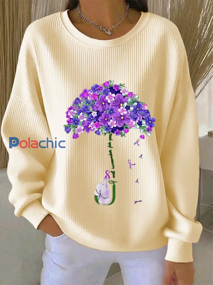 Sweat femme violet floral décontracté blanc crémeux / S
