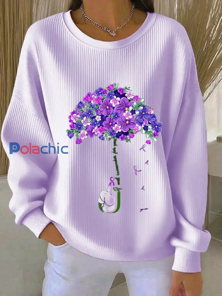 Sweat femme violet floral décontracté violet clair / S