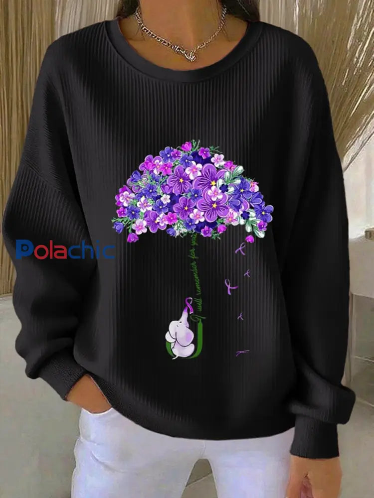 Sweat femme violet floral décontracté noir / S