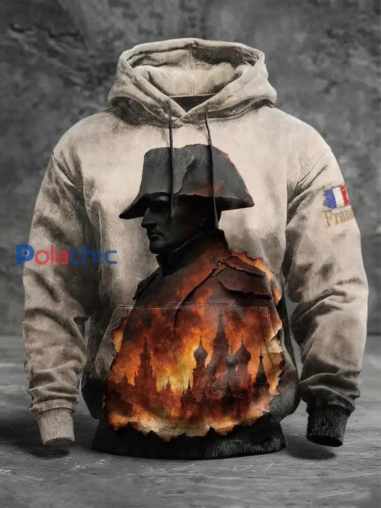 Sweat Homme À Capuche Décontracté Imprimé Napoléon Français Kaki / S