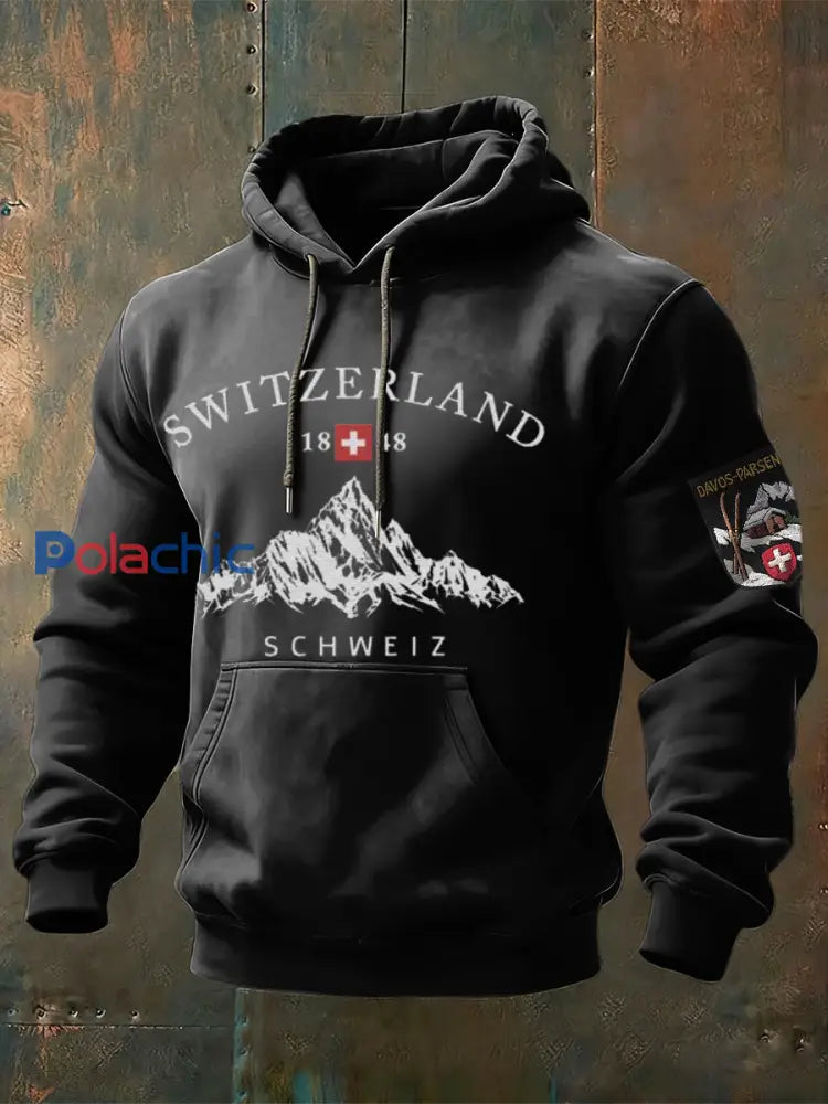 Sweat Homme Classique Noir ’1848’’ Swiss Mountain Print Multicolore / S