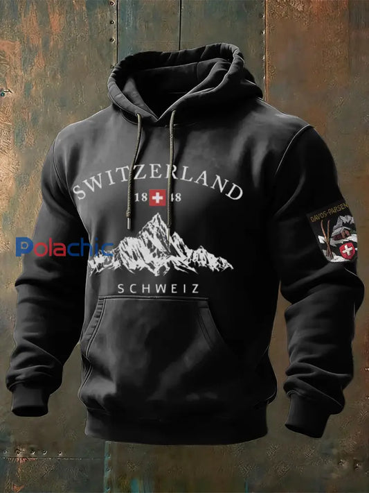 Sweat Homme Classique Noir ’1848’’ Swiss Mountain Print Multicolore / S