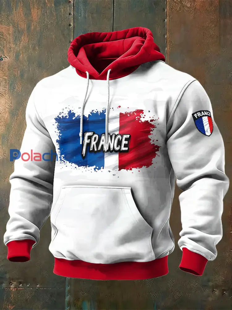 Sweat Homme Drapeau Français Rouge Et Blanc Patchwork Blanc / S