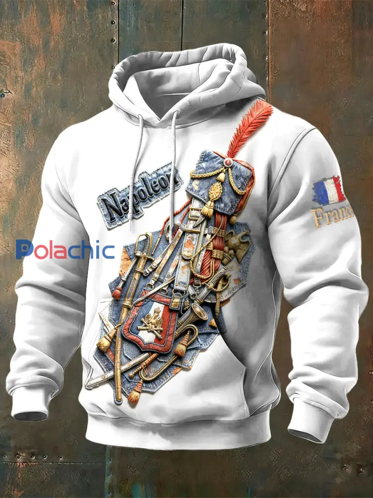 Sweat homme en patchwork denim d’inspiration Napoléon français Blanc / S