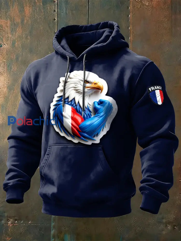 Sweat Homme French Eagle Bleu Profond À Capuche Bleu Marine / S