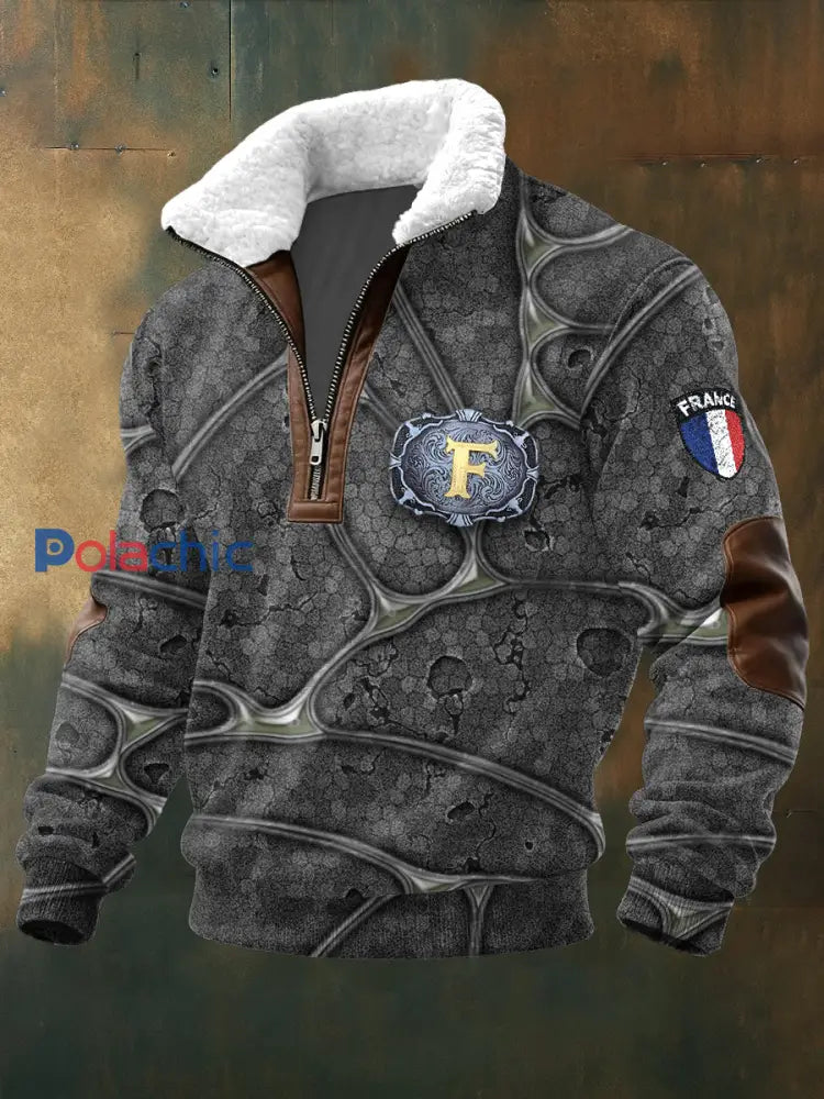 Sweat Homme French Initial F Design à Col Montant Gris foncé / S