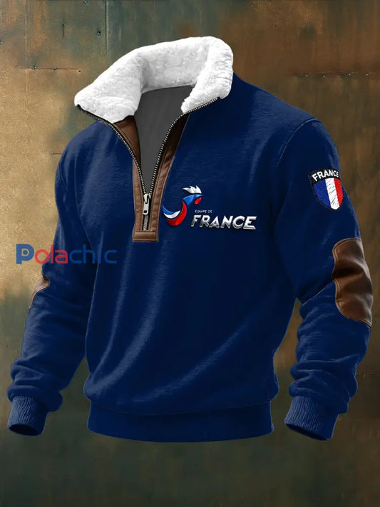 Sweat Homme French Rooster Stand-Up Collar Bleu Marine / S