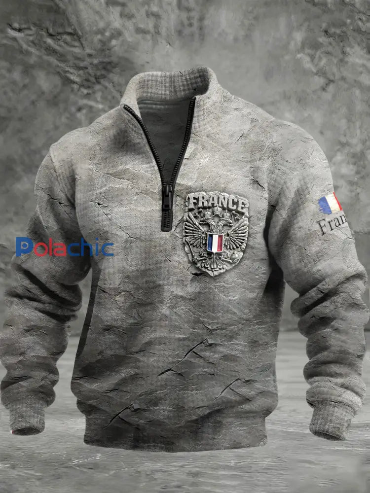 Sweat Homme Gris Imprimé Drapeau Français Gris / S