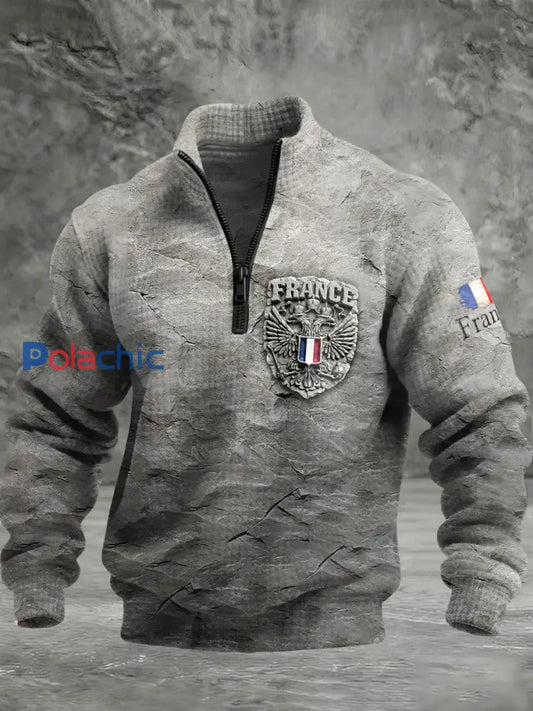Sweat Homme Gris Imprimé Drapeau Français Gris / S