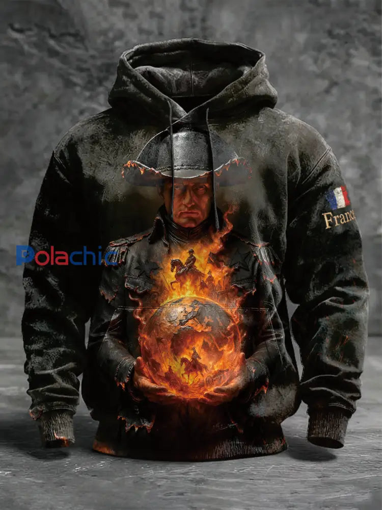 Sweat Homme Imprimé Napoléon Français Décontracté Noir / S