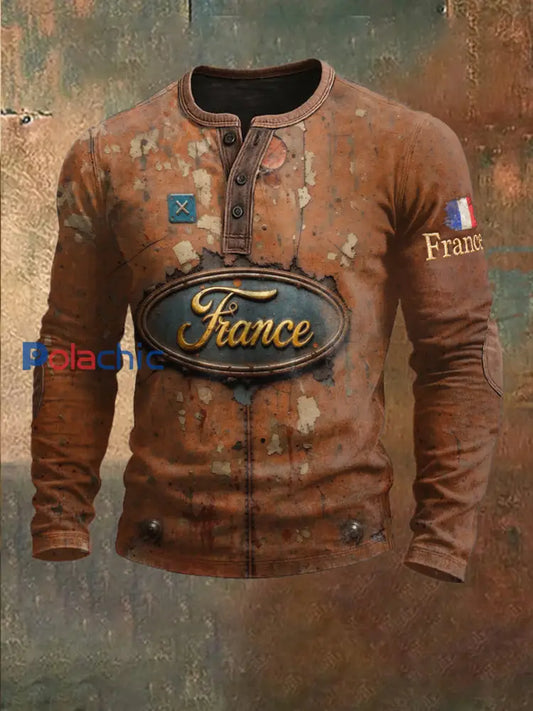 Sweat Homme Patchwork Vintage Couleur Café Français Couleur Caramel / S