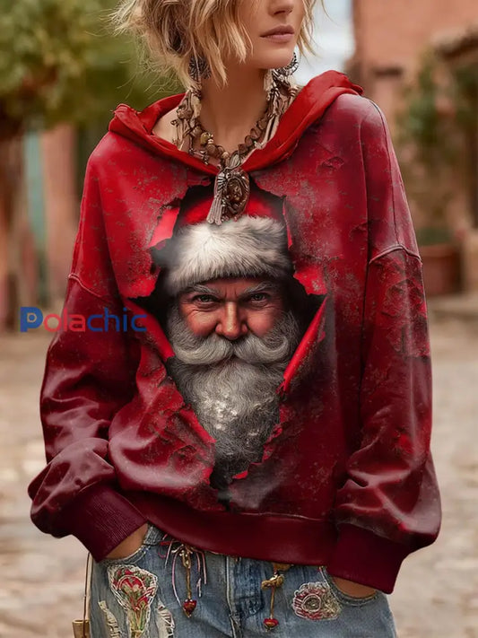 Sweat-shirt à capuche créatif Père Noël pour femmes Rouge / S