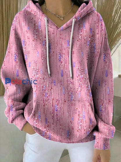 Sweat-shirt à capuche décontracté imprimé Art Design pour femmes Rose / S