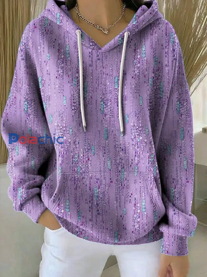 Sweat-shirt à capuche décontracté imprimé Art Design pour femmes Violet / S