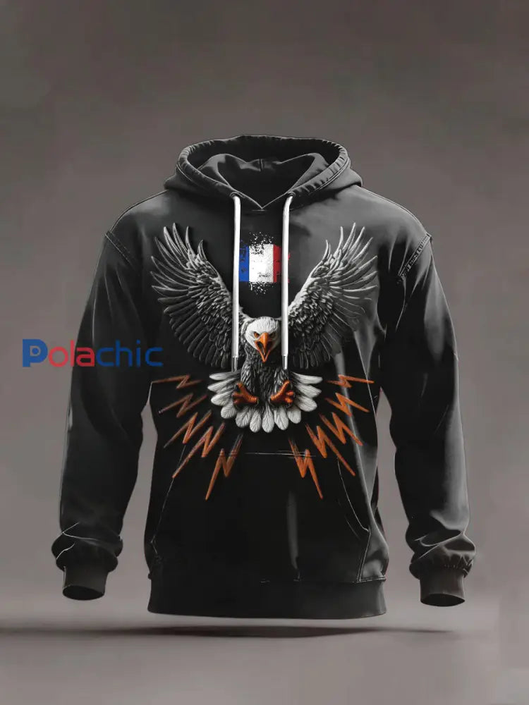 Sweat-shirt à capuche décontracté pour homme French Eagle-Noir Noir / S