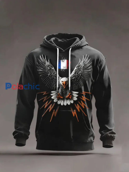 Sweat-shirt à capuche décontracté pour homme French Eagle-Noir Noir / S