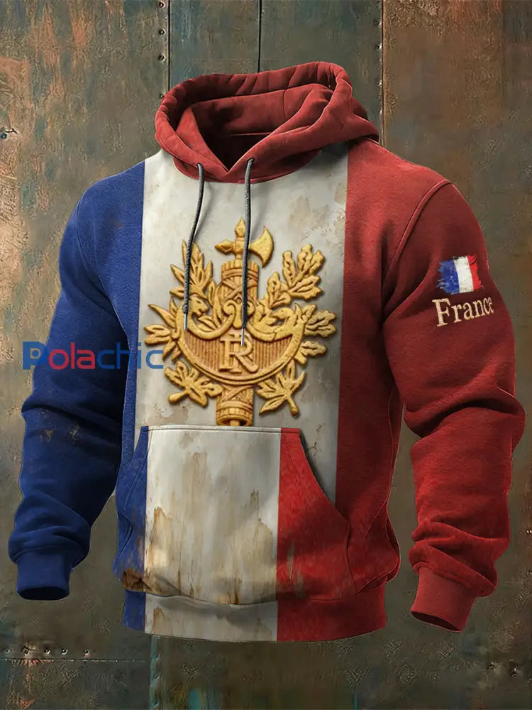 Sweat-shirt à capuche décontracté pour hommes drapeau français Multicolore / S