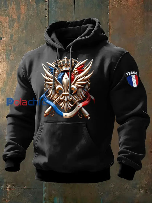 Sweat-shirt à capuche décontracté pour hommes drapeau français Noir / S