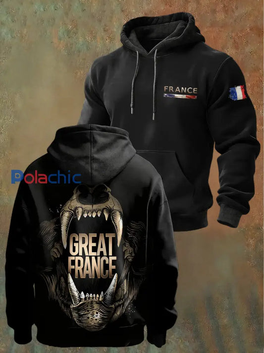Sweat-shirt à capuche décontracté pour hommes drapeau français Noir / S