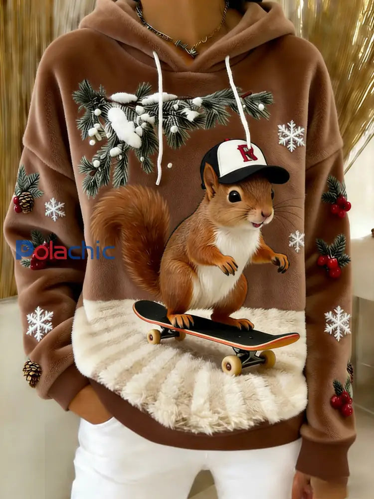 Sweat-shirt à capuche en flanelle à imprimé animal rétro femme B / S