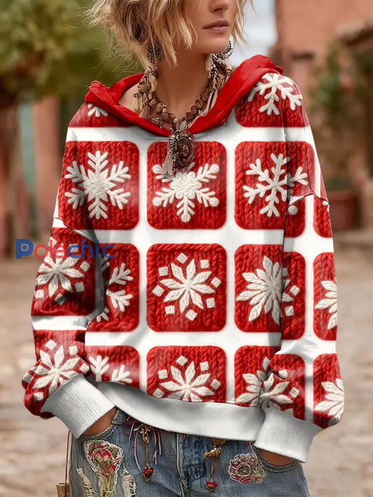 Sweat-shirt à capuche flocon de neige de Noël pour femmes Rouge / S