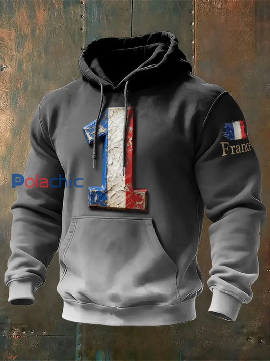 Sweat-shirt à capuche à gradient de drapeau français pour homme Gris / S