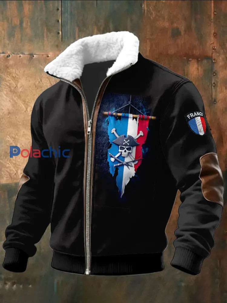 Sweat-shirt à capuche imprimé pirate du drapeau français pour hommes Noir / S