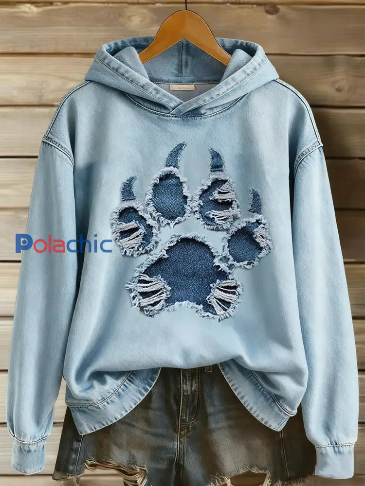 Sweat-shirt à capuche à manches longues pour femmes Bleu / S