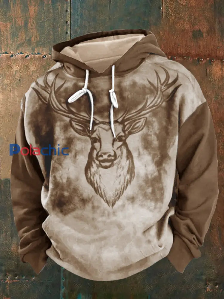 Sweat-shirt à capuche surdimensionné Vintage Deer Hunting pour homme Marron / S