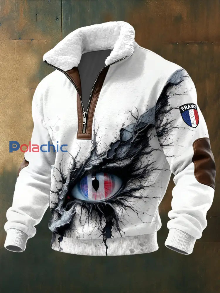 Sweat-shirt à col décontracté French Eye Print pour homme Blanc / S