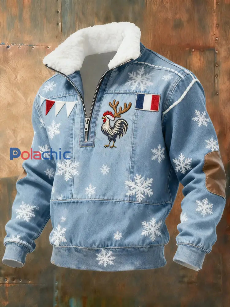 Sweat-shirt à col en fourrure zippé décontracté Ricard pour homme drapeau français vintage A / S