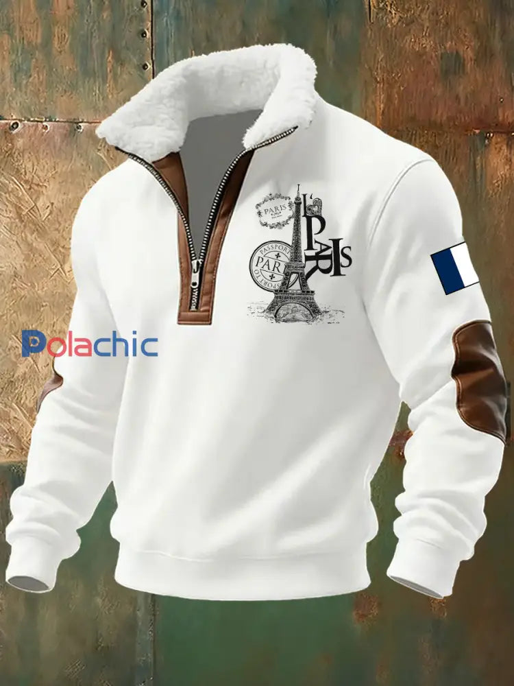 Sweat-shirt à col montant commémoratif à imprimé drapeau français pour homme A / S