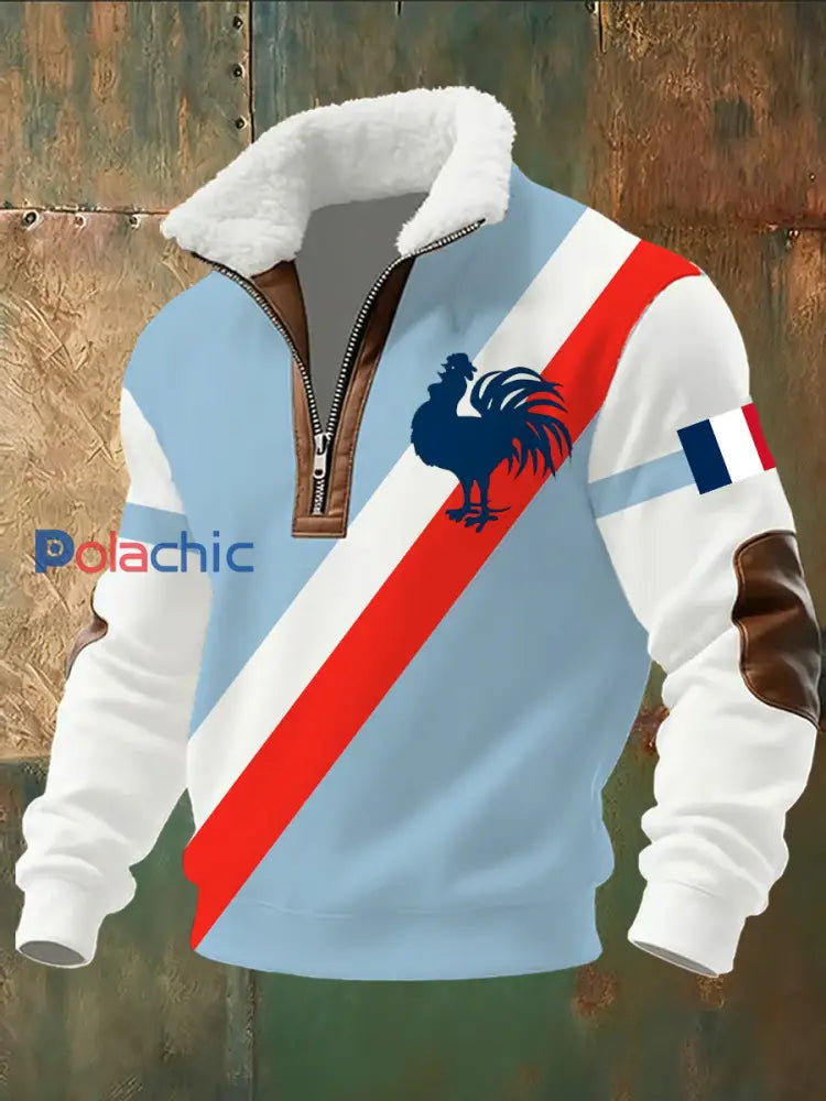 Sweat-shirt à col montant commémoratif à imprimé drapeau français pour homme A / S