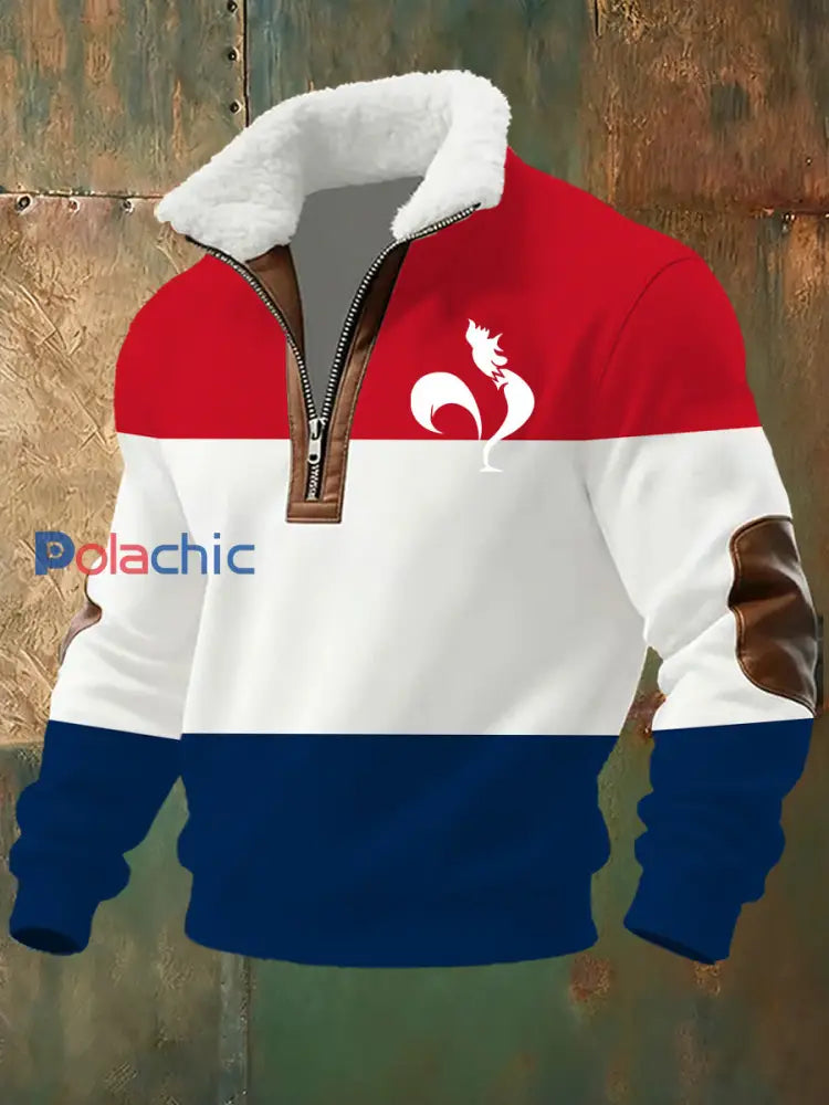Sweat-shirt à col montant commémoratif à imprimé drapeau français pour homme A / S