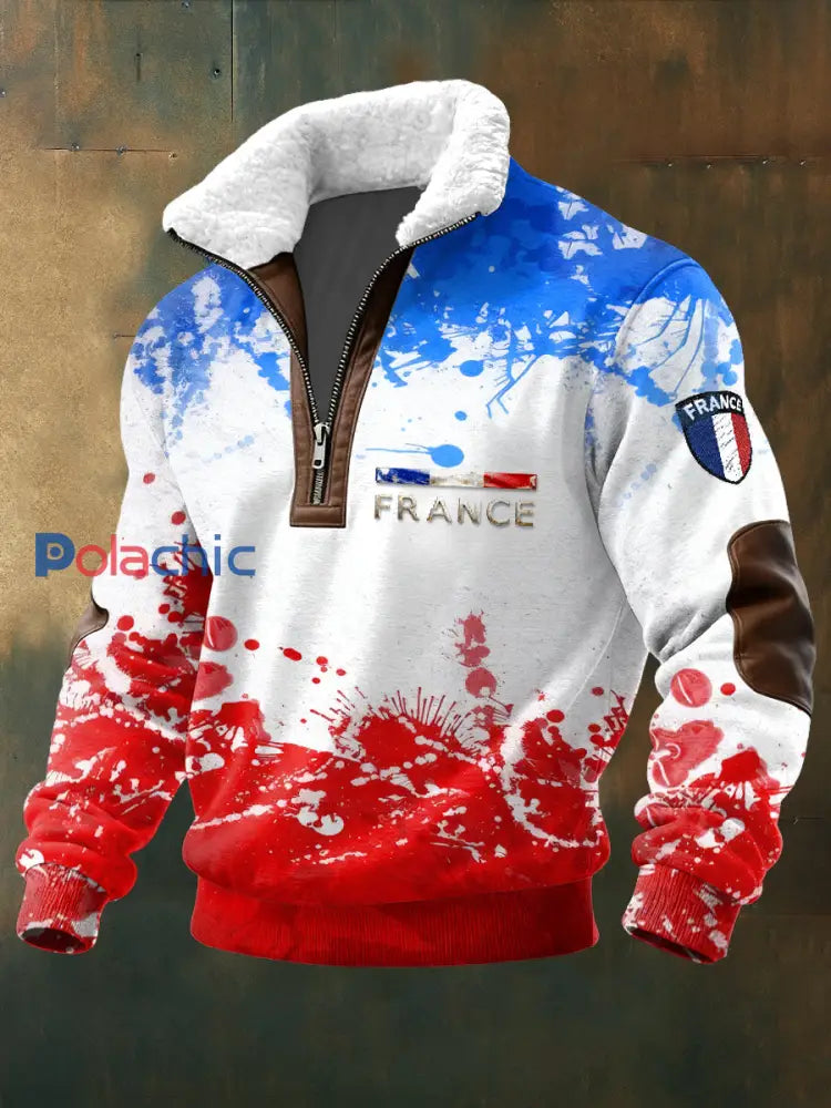 Sweat-shirt à col montant décontracté pour homme drapeau français Multicolore / S