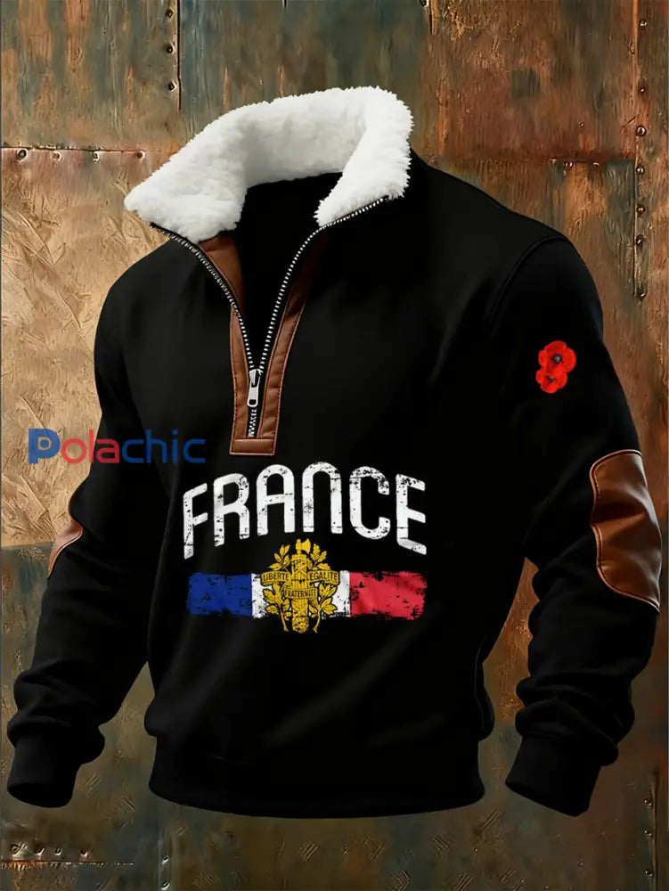 Sweat-shirt à col montant imprimé French Armistice Day pour homme A / S