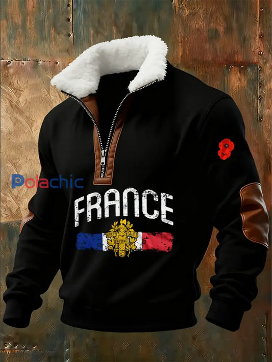 Sweat-shirt à col montant imprimé French Armistice Day pour homme A / S