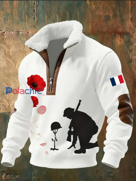 Sweat-shirt à col montant imprimé French Armistice Day pour homme A / S