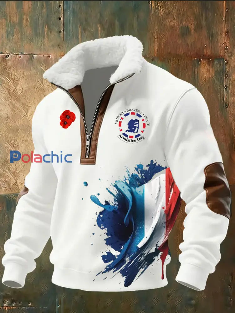 Sweat-shirt à col montant imprimé French Armistice Day pour homme A / S