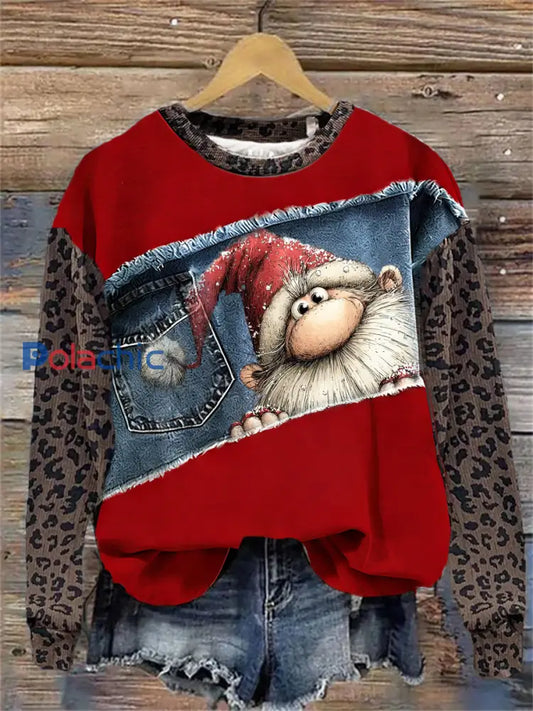Sweat-shirt à Imprimé Art de Noël pour Femme Rouge / S