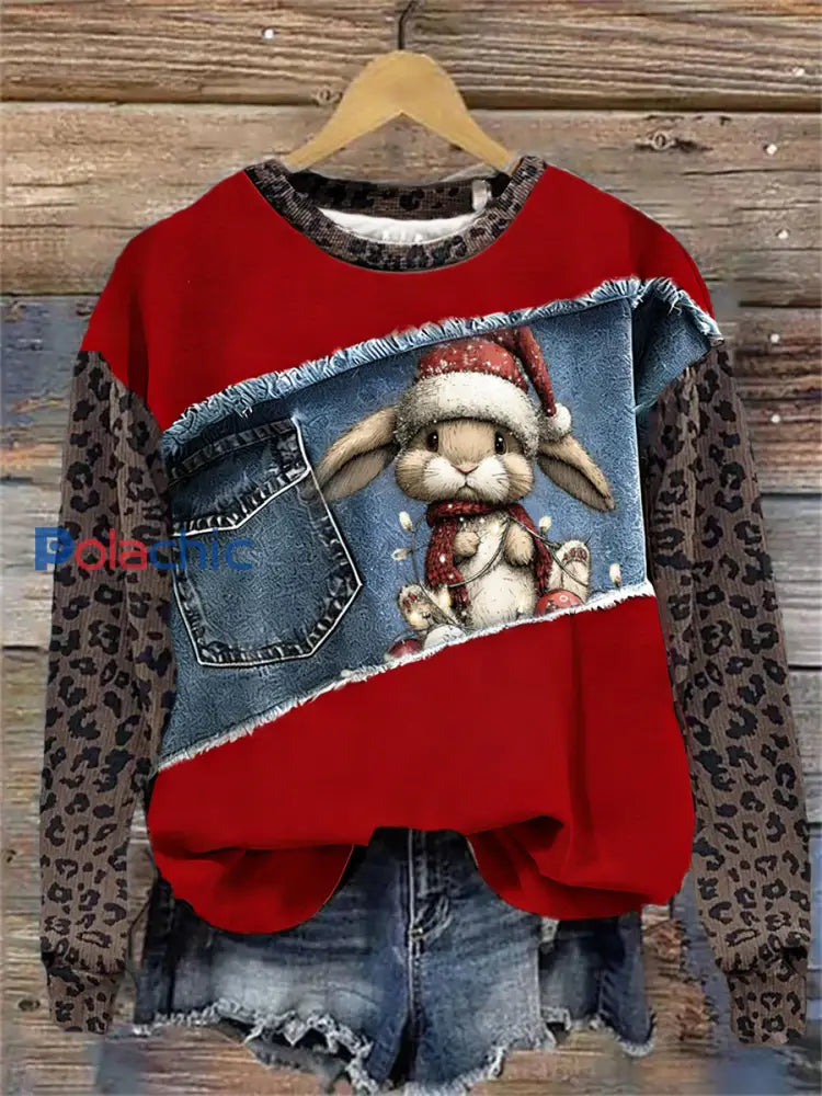 Sweat-shirt à Imprimé Art de Noël pour Femme Rouge / S
