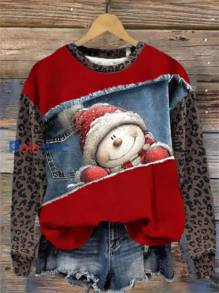 Sweat-shirt à Imprimé Art de Noël pour Femme Rouge / S