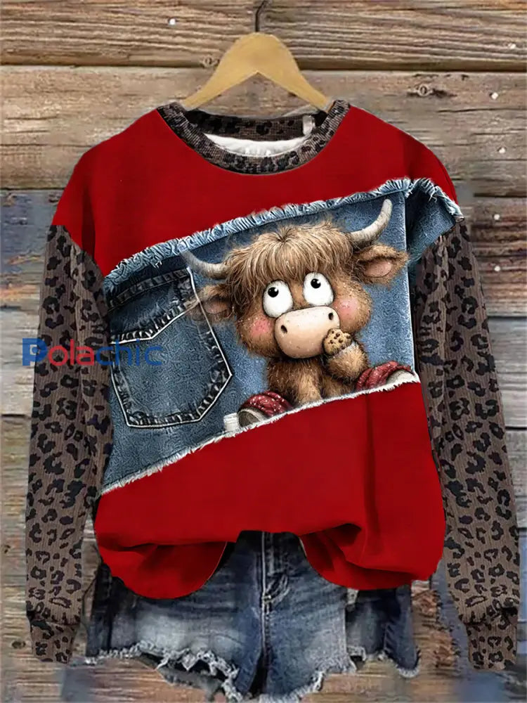 Sweat-shirt à Imprimé Art de Noël pour Femme Rouge / S